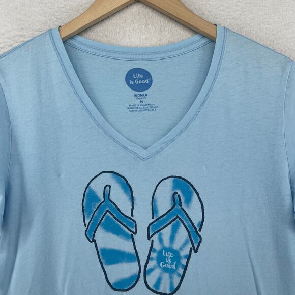 LIFE IS GOOD Top Womens M Flip Flop Sandals Beach Classic Fit Short Sleeve Blue - Picture 3 of 14